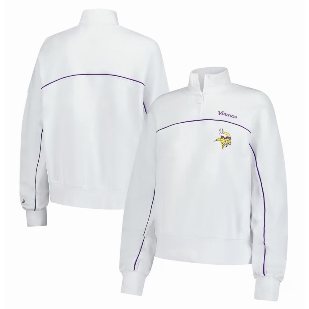 New Era X NFL Women's Minnesota Vikings Quarter-Zip Sweatshirt Pullover White Lg